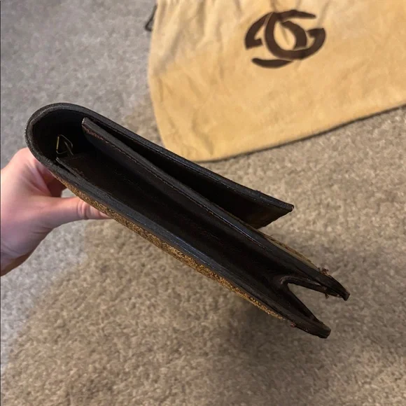 🐿️ Vintage 1980s Gucci GG Monogram Canvas Clutch Shoulder Bag Brown Leather Trim - Picture 11 of 15